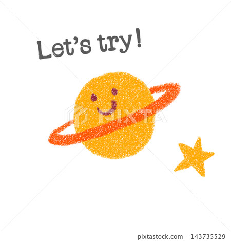 The words "Let's try" and an illustration of a planet. The words "Let's try" and an illustration of a planet. 143735529