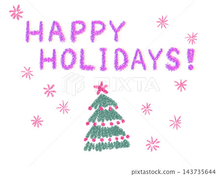 Happy Holidays in pink letters and a Christmas tree Happy Holidays in pink letters and a Christmas tree 143735644