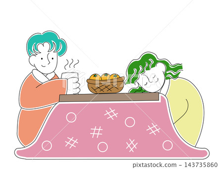 Relaxing under a heated table (kotatsu) Relaxing under a heated table (kotatsu) 143735860