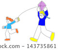 Parent and child flying a kite 143735861