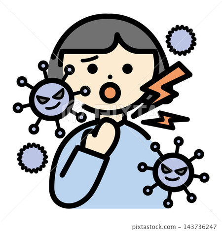 圖示:一名喉嚨痛且感染病毒的人 圖示:一名喉嚨痛且感染病毒的人 143736247