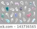 Cosmetic cream swatches set. Assorted glossy smears and dollops in white and pastel tones, skincare and beauty product clean texture for packaging design. Vector isolated illustration 143736565