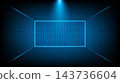 Abstract futuristic blue neon wireframe grid room background with spotlight glow 143736604