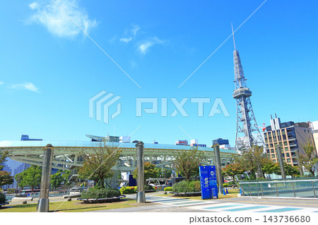 Scenery of Nagoya TV Tower and spaceship on water, Nagoya, Aichi Prefecture Scenery of Nagoya TV Tower and spaceship on water, Nagoya, Aichi Prefecture 143736680