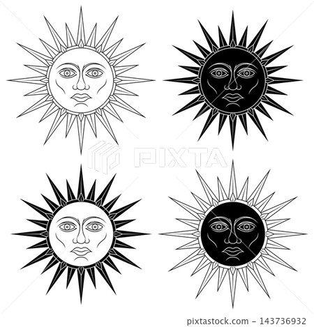 Outline may sun icon with solar rays 143736932