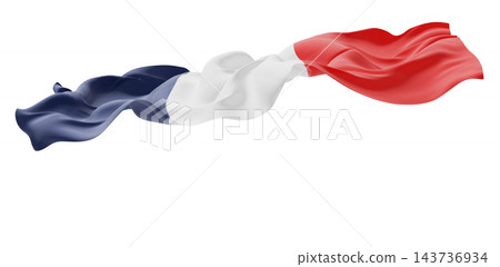 France flag ribbon sheer fabric flowing isolated on white background with copy space design for 14 july Bastille day banner 3D render France flag ribbon sheer fabric flowing isolated on white background with copy space design for 14 july Bastille day banner 3D render 143736934