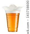 Splash of beer in fogged up disposable plastic cup isolated PNG on transparent background 143738600