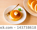 Soy milk and okara pancakes with honey and soy milk butter 143738618