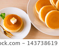 Soy milk and okara pancakes with honey and soy milk butter 143738619