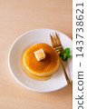 Soy milk and okara pancakes with honey and soy milk butter 143738621