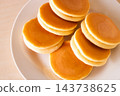Soy milk and okara pancakes with honey and soy milk butter 143738625