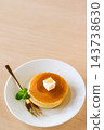 Soy milk and okara pancakes with honey and soy milk butter 143738630