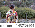 The back of a woman wearing a kimono 143739494