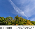A clear autumn sky and the trees on the mountains beginning to change color. 143739527