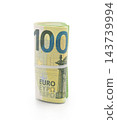 Pack of euro bills rolled with a rubber band isolated 143739994