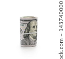 Pack of dollars rolled with a rubber band isolated 143740000