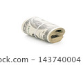 Pack of dollars rolled with a rubber band isolated 143740004