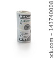 Pack of dollars rolled with a rubber band isolated 143740008