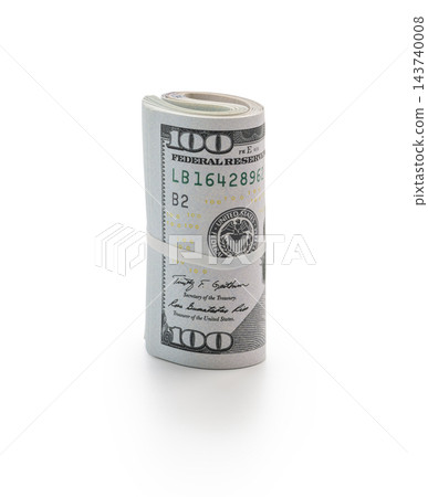 Pack of dollars rolled with a rubber band isolated 143740008