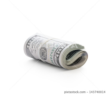 Pack of dollars rolled with a rubber band isolated 143740014