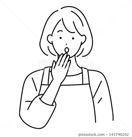 An illustration of a housewife covering her mouth in surprise. An illustration of a housewife covering her mouth in surprise. 143740202