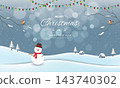 Merry Christmas and Happy new year card,Celebrate themed with happy snowman on winter landscape background 143740302