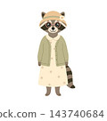 Cute grandmother raccoon character in hat and cardigan. Vector cartoon grandma animal isolated on white background. 143740684