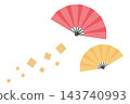 A gorgeous Japanese-style decoration featuring a fan and fluttering gold dust. 143740993