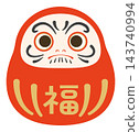 A lucky red Daruma doll, symbolizing wishes for good fortune and prosperity. 143740994