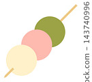 Three-colored dango and skewered dango are Japanese sweets to accompany cherry blossom viewing in spring. 143740996
