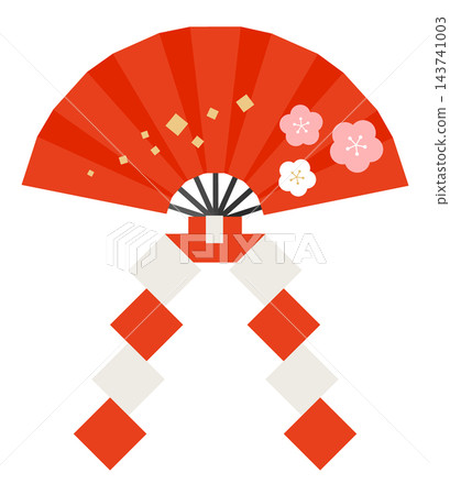一款華麗的紅白新年裝飾品,以梅花和扇子為主題。 一款華麗的紅白新年裝飾品,以梅花和扇子為主題。 143741003