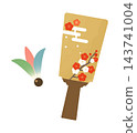 A traditional New Year's decoration featuring a battledore and shuttlecock with a plum blossom design. 143741004