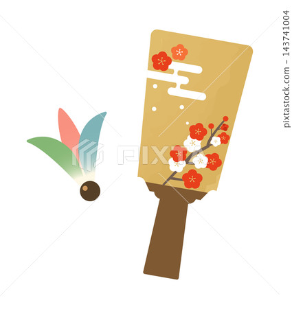 A traditional New Year's decoration featuring a battledore and shuttlecock with a plum blossom design. A traditional New Year's decoration featuring a battledore and shuttlecock with a plum blossom design. 143741004