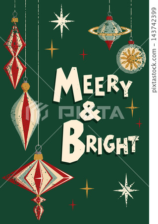 Merry and Bright Retro Christmas Ornaments Holiday Typography Poster Merry and Bright Retro Christmas Ornaments Holiday Typography Poster 143742399