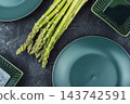 Raw green asparagus, food photography 143742591