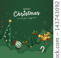 Merry christmas and Happy new year, christmas ornaments, cloud paper cut concept style poster 143743092