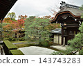 Autumn at Eikan-do Temple: The Imperial Messenger Gate and sand mound as seen from the Shakado Hall (Sakyo Ward, Kyoto City) 143743283