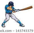 Baseball Player Bat Swing Hitting Ball Cartoon 143743379