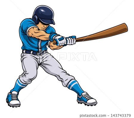 Baseball Player Bat Swing Hitting Ball Cartoon Baseball Player Bat Swing Hitting Ball Cartoon 143743379