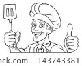 Chef Baker Cartoon Cook Mascot Man Menu Sign Board 143743381