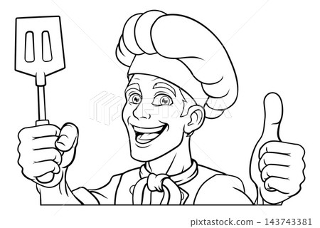 Chef Baker Cartoon Cook Mascot Man Menu Sign Board Chef Baker Cartoon Cook Mascot Man Menu Sign Board 143743381