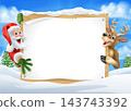 Christmas Santa Claus Reindeer Background Sign 143743392