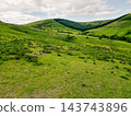 Aerial view of a scenic mountain valley with a winding road through the rugged landscape of Brecon Beacons National Park in Wales, United Kingdom Powys, Wales - 28 August 2026. 143743896