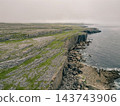 Aerial view of The Burren, a dramatic limestone landscape in County Clare, western Ireland, featuring rugged rocky terrain, green fields and distinctive karst Clare, Ireland - 28 August 2026 143743906