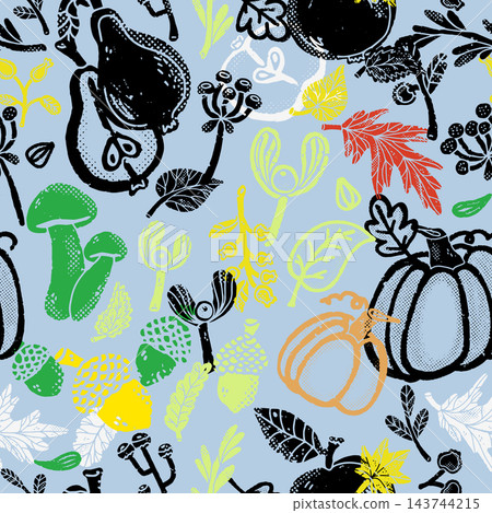 seamless pattern with pumpkins, pumpkins, pumpkins, seasonal vegetables 143744215
