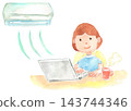 An illustration of a woman working in an air-conditioned room. 143744346