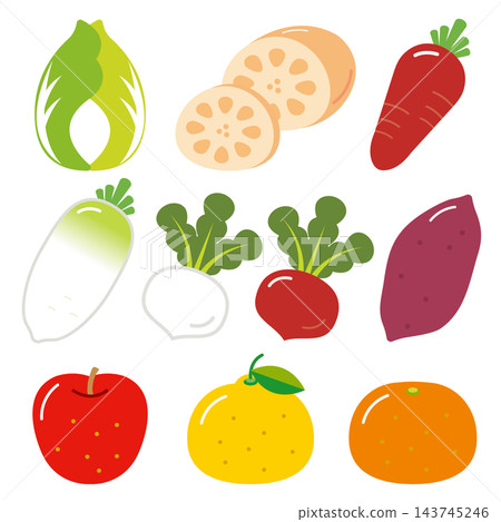 Winter vegetable and fruit illustration set: seasonal ingredient icons Winter vegetable and fruit illustration set: seasonal ingredient icons 143745246
