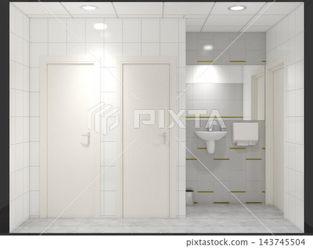restroom, interior visualization, 3D illustration restroom, interior visualization, 3D illustration 143745504