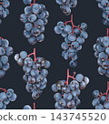 Hand drawn seamless pattern with black grapes. Watercolor illustration. 143745520