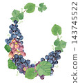 Hand drawn wreath with grapes and leaves. Watercolor illustration. 143745522